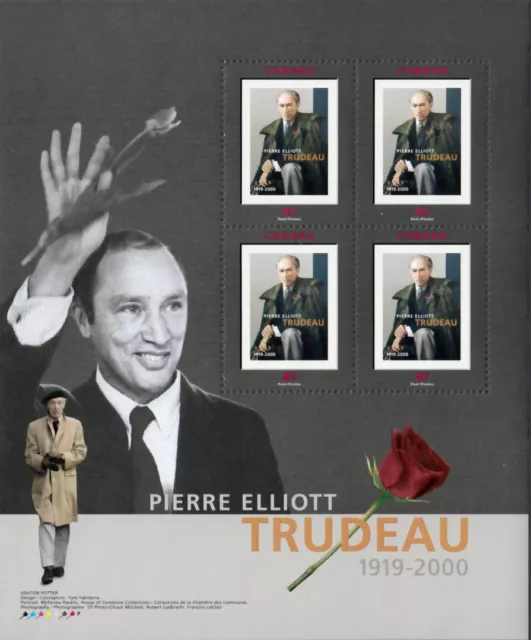 PIERRE TRUDEAU = PRIME MINISTER OF CANADA  SS of 4 Canada 2001 #1909a MNH