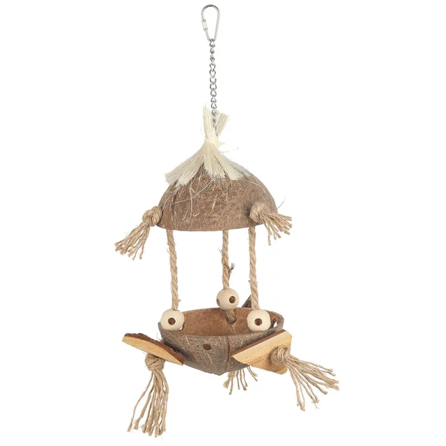 Vogelspielzeug Kokosnuss mit Holz und Sisalseilen für Sittiche und Papageien