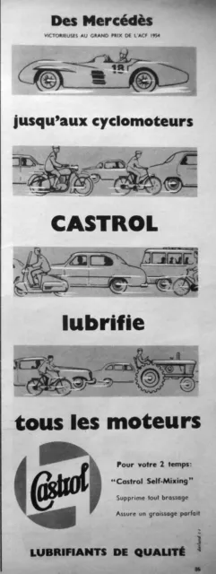Publicité De Presse 1955 Huile Castrol Self-Mixing Pour Mercédès Ou Cyclomoteurs