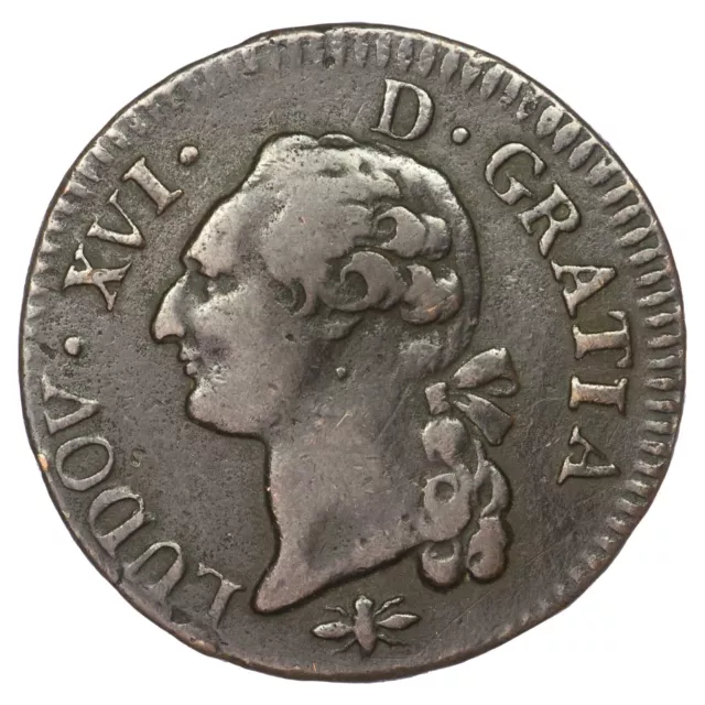 Francia Sol à L'écu 1791 De louis XVI Cobre XF Lyon Moneda real Francesa