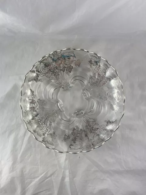 Cambridge Glass Bowl Caprice Pattern With Silver Overlay By Silver City 13 1/8 “