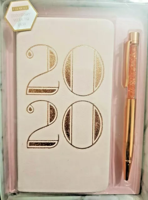 2020 Diary Notebook & Rhinestone Glittery Pen Set Weekly View Xmas Gift Filler