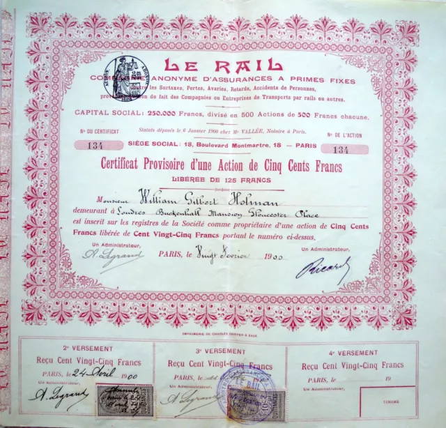 Le Rail - Action de cinq cents francs - 1900