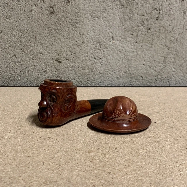 Vtg Pipa Artigianale Signore Con Cappello Fumata