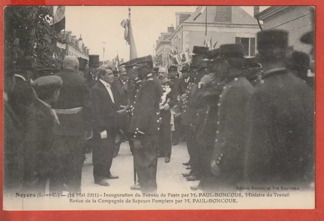 Cpa - Noyers -  41 - Inauguration  De La  Poste  Revue De La Compagnie  Pompiers