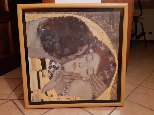Quadro Klimt 'Il Bacio' 60x30 Cm Su Tela - Stampa Verticale Per Soggiorno, Camera, Made In Italy - Foto 5
