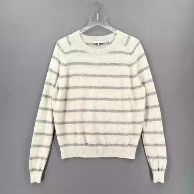 VINCE Striped Wool Cashmere Sweater Womens Medium Oatmeal Gray Long Sleeve Crew