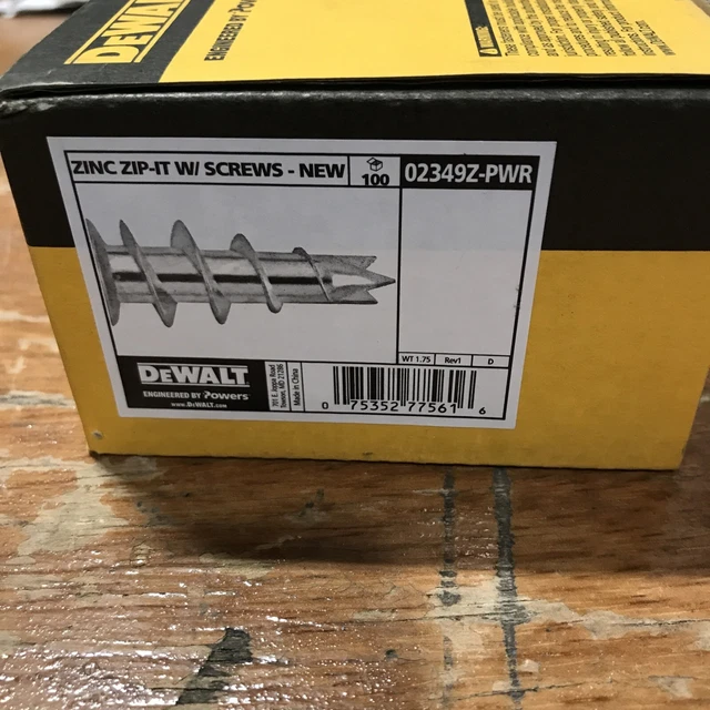 DeWALT ~ Zinc Zip-It Anchors w/Screws  #02349Z-PWR - 2 BOXES