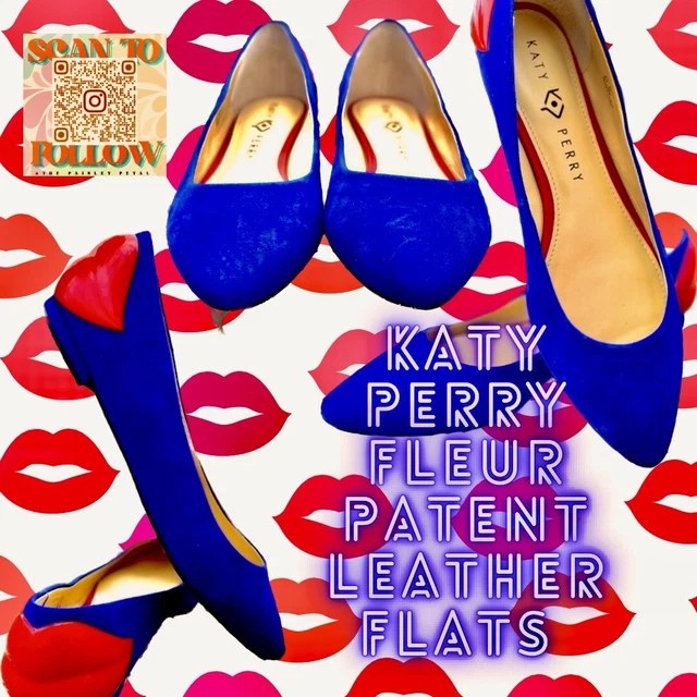 Katy Perry Fleur Blue Suede Flats With Lips Embellishment 8.5