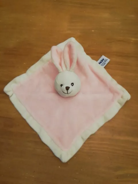 Doudou Sandy Lapin Plat Carré blanc Et Rose