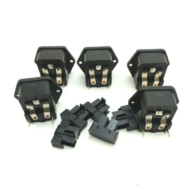 10A/250VAC IEC Panel Mount Screw-In Male Plug Connector 5 Lot Black *READ* Used