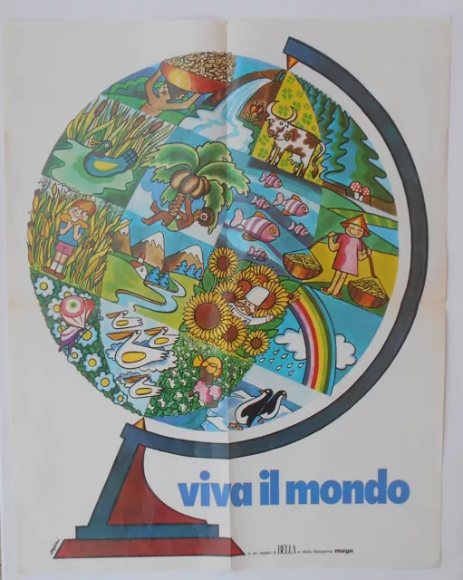 Margarina Maya Viva Il Mondo Poster Rivista Bella Cm. 57 X 45 Firmato Cagliari ?