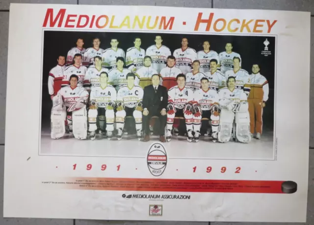 Raro Poster Mediolanum Hockey - 1991-1992 - Con Firme Di Tutti I Giocatori !!