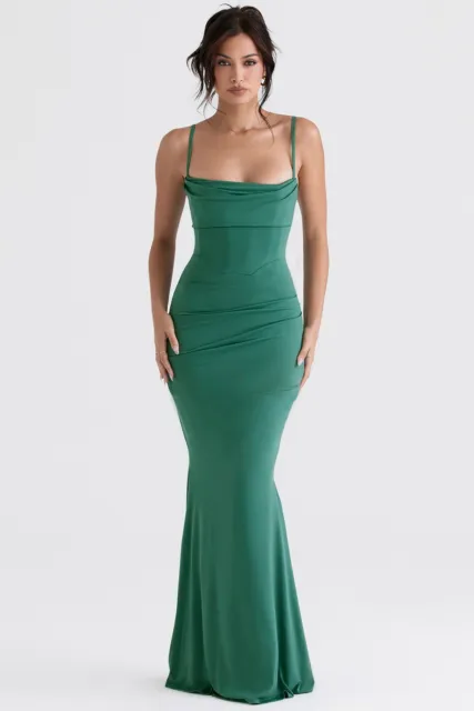 HOUSE OF CB 'Milena' Forest Corset Maxi Dress M 10 / 12   1888