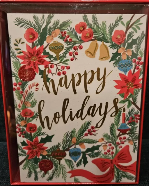 14 Count Papyrus Happy Holidays Holiday Boxed Cards Poinsettia Ornaments 2