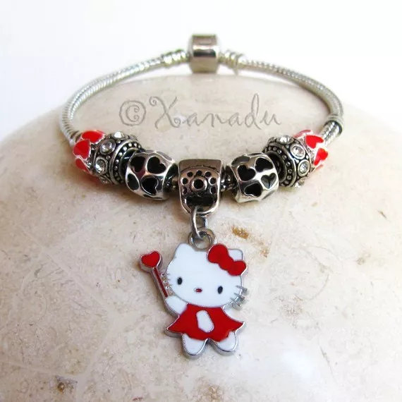 Red Hello Kitty Princess European Charm Bracelet With Ruby Red