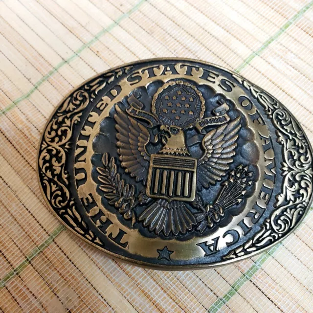Vintage United States of America Brass Belt Buckle Embossed Decorated Seal