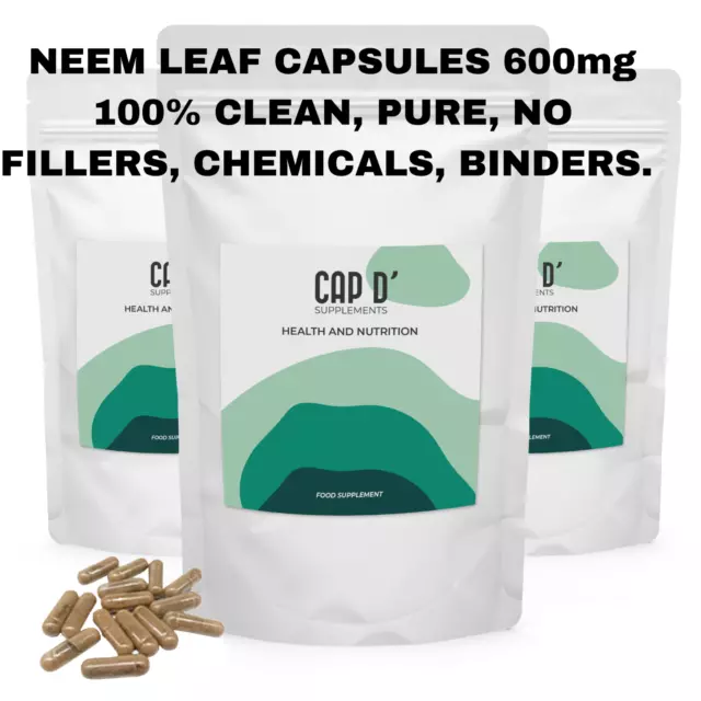 Neem Leaf Capsules 600mg 100% Clean, No Fillers, Chemicals, Binders, Antioxidant