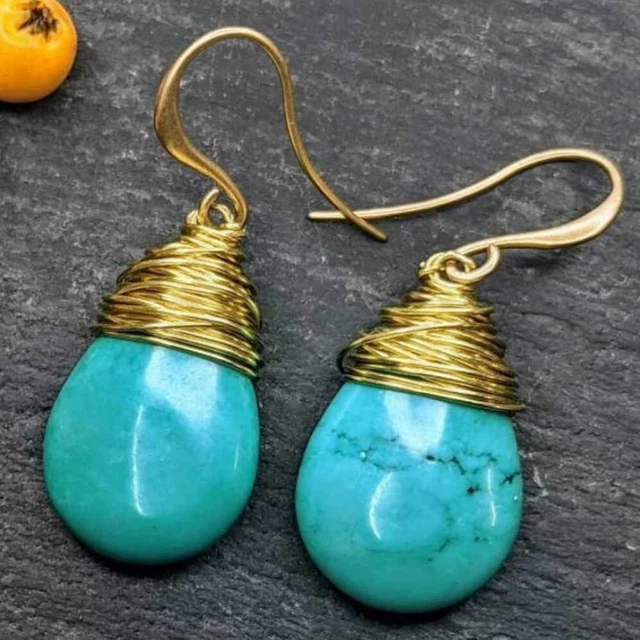 Natural Turquoise Swaying Earrings Pendant Around 18 k Hook Diy VALENTINE'S DAY