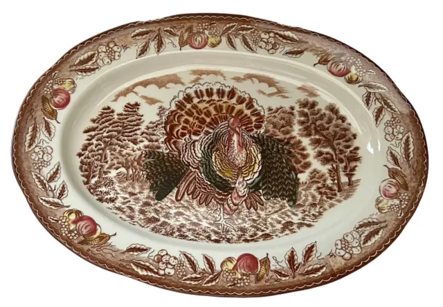 Vintage Serving Platter, Ceramic, Turkey Pattern, Oval Serving Dish, Serveware