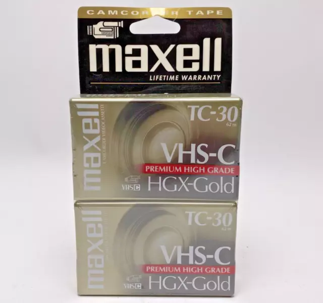 Pack Of 2 Maxwell VHS-C TC-30 HGX-Gold Premium High Grade Video Tapes New Sealed