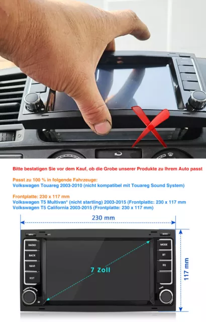 Für VW Touareg T5 Transporter Multivan 4+64G Android 13 DAB Carplay Autoradio BT 2