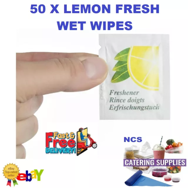 50 x Lemon Fresh Wet Hand Wipes Takeway Travel Party Face Camping Food Antibac