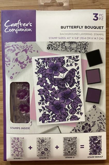Crafters Companion Butterfly Bouquet Background Layering Stamps 3Pc