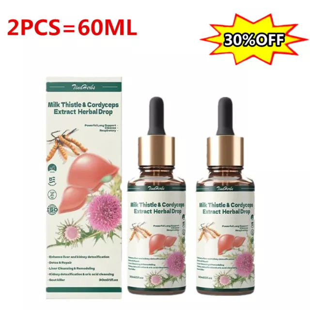 Milk Thistle Cordyceps Extract Herbal Drops Liver Kidney Cleanse Detox Repair 2X