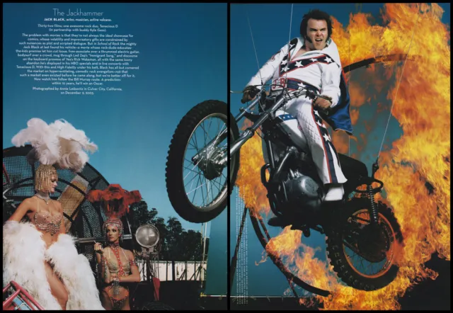 Jack Black 2-page clipping 2004 - motorcycle stunt ring of fire