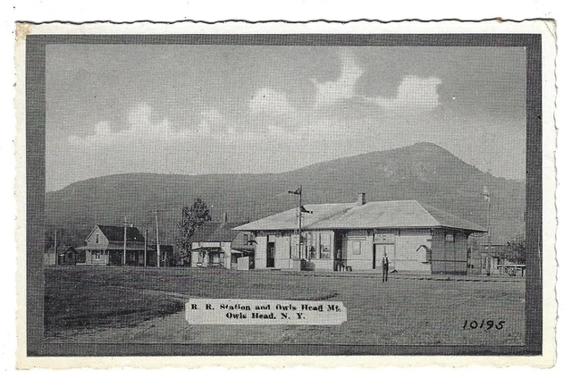 LONG LAKE NY OWL'S HEAD Mt. & Railroad Station. 1940 Postcard Adirondack Mts.