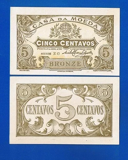 PORTUGAL - BANKNOTEN  5 Centavos 05-04-1918  CASA DA MOEDA  PIC#99  UNC  RARE