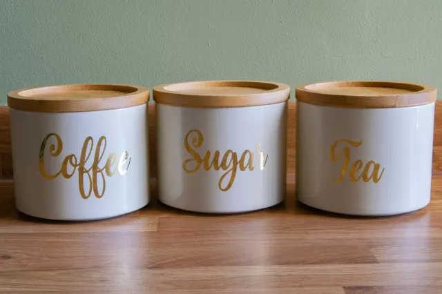 Gold Chrome Coffee Tea Sugar Jar Labels Kitchen Decals Canisters Stickers