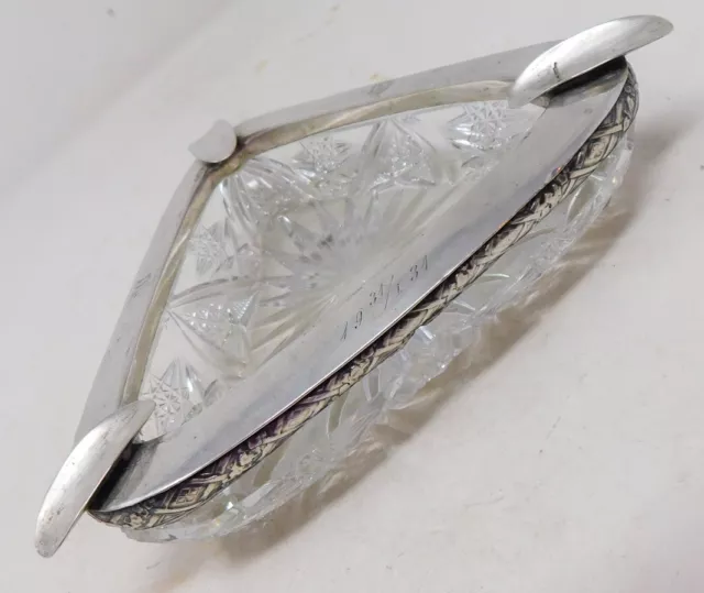 Eastern Europe Cut Crystal Ashtray w. 87.5% Solid Silver Mounts 1931 Cyrillic