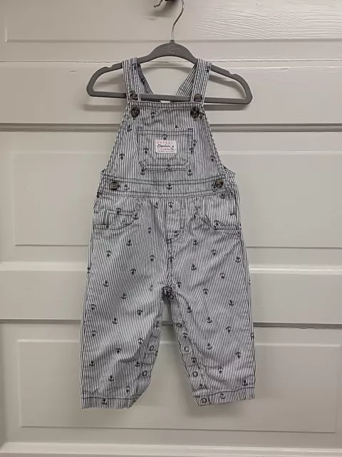 Carters Just One You Baby Boy Anchor Sailor Striped Overalls Blue Sz 12 M