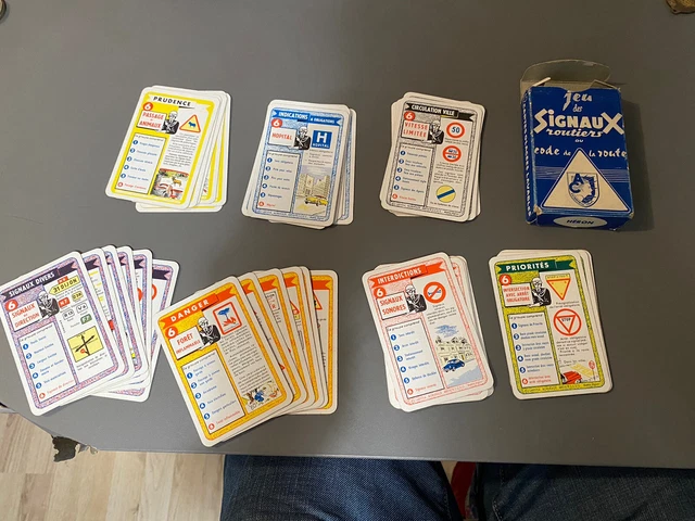 ANCIEN JEU DE CARTES, JEU DES 7 FAMILLES HERON : Thème Signaux Routiers Vintage