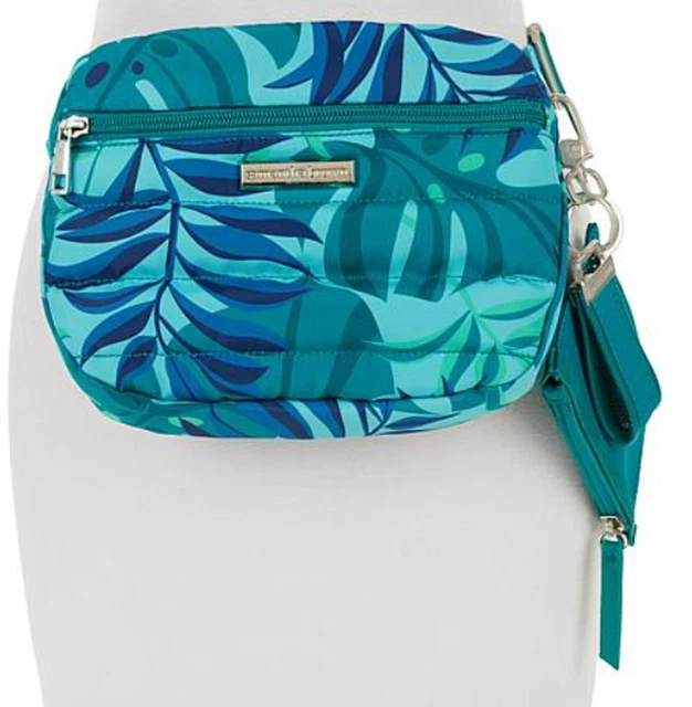 Samantha Brown Travel Quilted Hip Bag Fanny Pack with Pouch ~ Tropical Palm Leaf 2
