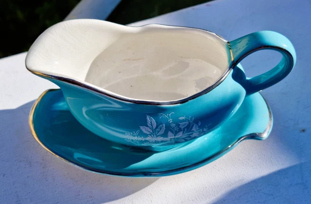 Vintage Royal Winton Grimwades Turquoise Gravy  Boat And Saucer