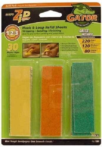 Ali Gator Grit, Micro Zip Sander Refill Hook & Loop Sheets, 30 Pack Of Assorted