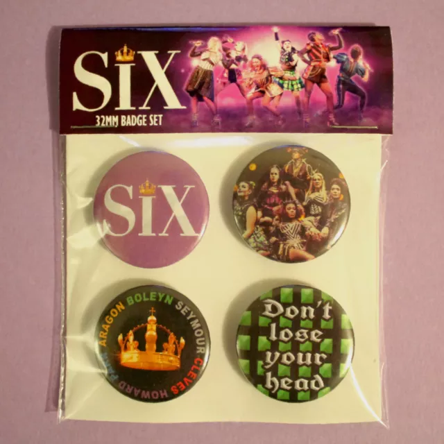 Six the Musical badge pack, 4x 32mm metal pin back button badges / set. Theatre