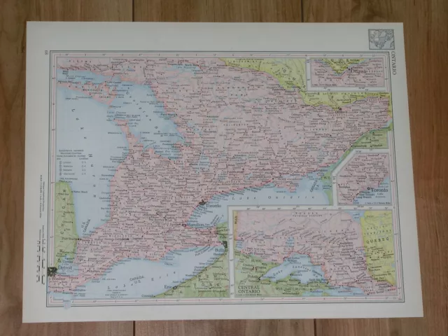 1951 Original Vintage Map Of Ontario Toronto / Manitoba / Canada