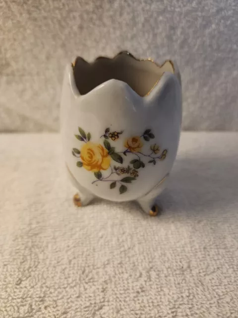 Porcelain, 3 Footed, Egg Shaped Candle Holder With Candle Made In Japan