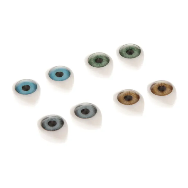Set of 8 Oval Flat Back Glass Eyes 9mm Iris for Porcelain or Reborn Dolls DIY