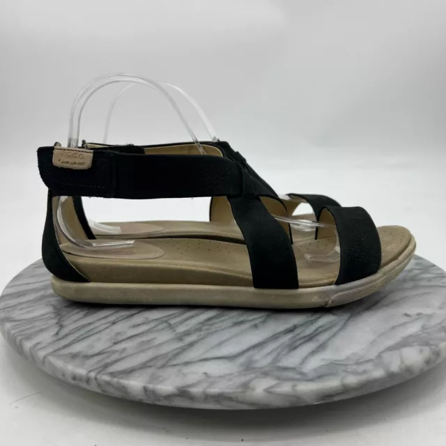 Ecco Damara Sandals Womens 40 Black Leather Ankle Strap Strappy Crisscross Flat 2