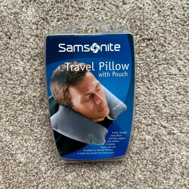 NEW Samsonite Soft Inflatable Airplane Grey Travel Neck Head Pillow with Pouch