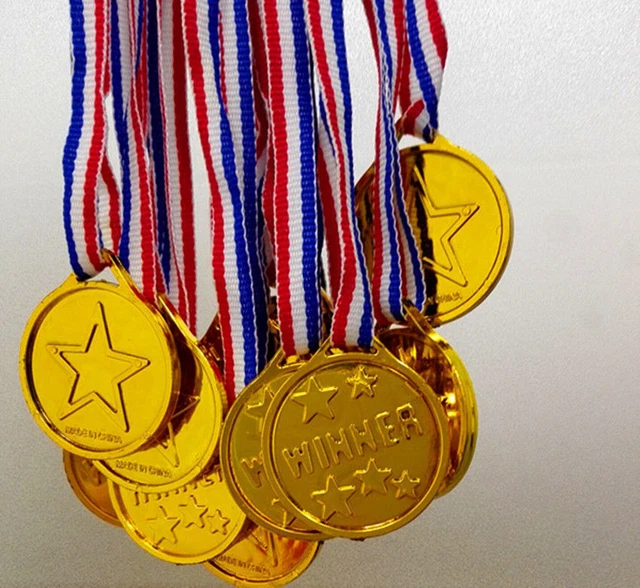 Kids Children Gold Plastic Winners Medals Sports Day Party Bag Prize Awards Toys