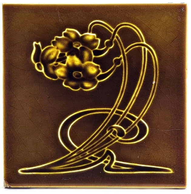Antique Fireplace Tile Moulded Majolica Triple Daffodils Henry Richards C1907