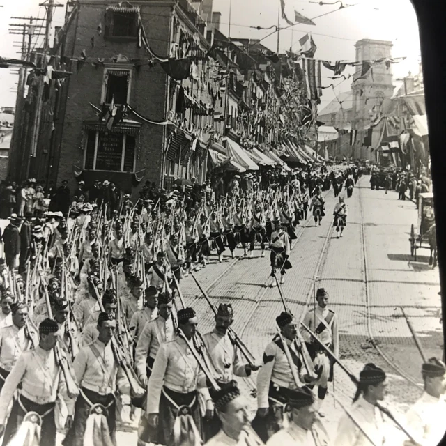 Vtg Magic Lantern Glass Slide Photo Keystone 5th Royal Highlanders Quebec 1908