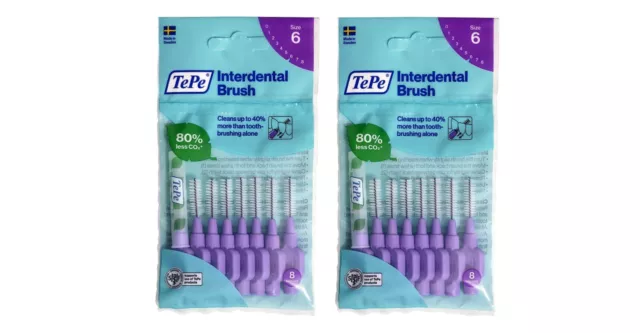 TePe Interdental Brush - Purple 1.10mm, Size 6 - 2 Packs of 8 Brushes