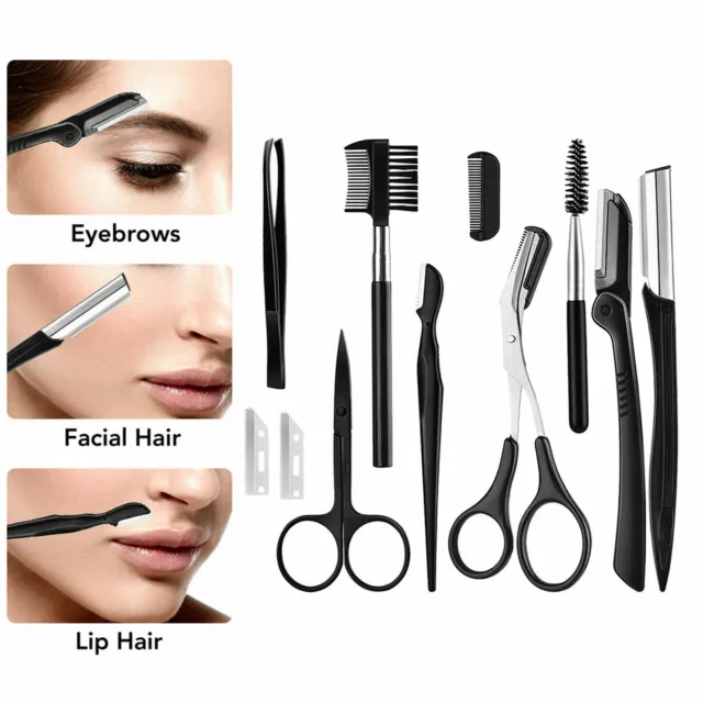 11pcs/Set Augenbrauen Pflege Werkzeugsatz Schablone Schere Pinzette Razor K {